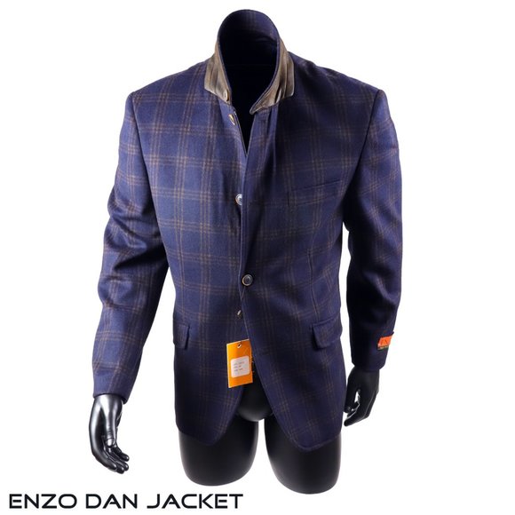 Enzo Dan Navy with GRY/GRN Plaid Size 40(L) 42(XL) - Picture 6 of 8